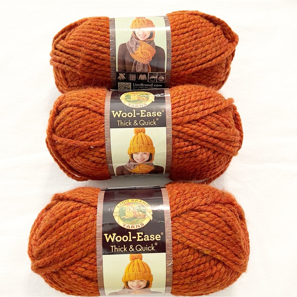 Lion Brand Wool-Ease Thick & Quick Yarn – 3 Skein Bundle (Spice, Super Bulky)